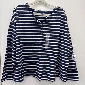 Old Navy Navy and White Striped Shirt XXL